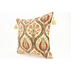 Fabric Pillow, Fabric Pillow 18x18, Beige Morocco Pattern Tulip Turkish Fabric Pillow, Decorative Accent and Throw Pillow