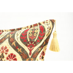 Turkish Fabric Pillow 18x18, Beige Tulip Pattern Decorative Ottoman Fabric Pillow