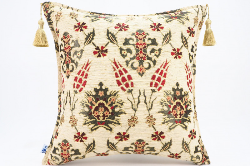 Fabric Pillow,Fabric Pillow 18x18,Beige Topkapi Palace Tulip Pattern Turkish Fabric Pillow Cover,Decorative Pillow ,Throw Pillow