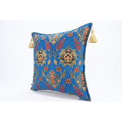 Fabric Pillow,Fabric Pillow 18x18,Navy Blue Topkapi Palace Tulip Pattern Turkish Jacquard Fabric Pillow,Bohemian Throw Pillow