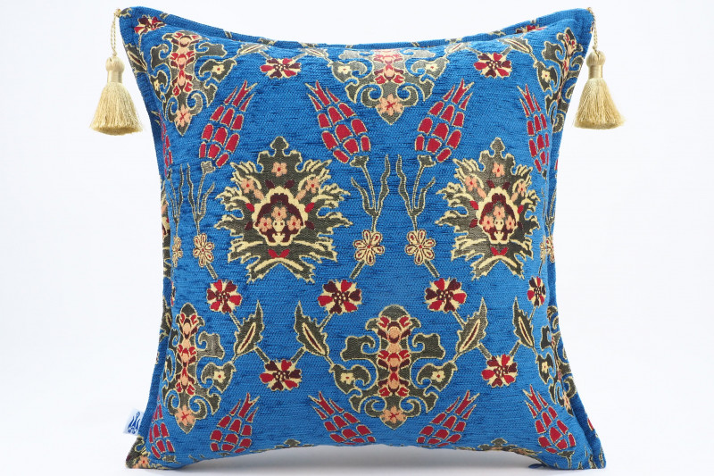 Fabric Pillow,Fabric Pillow 18x18,Navy Blue Topkapi Palace Tulip Pattern Turkish Jacquard Fabric Pillow,Bohemian Throw Pillow