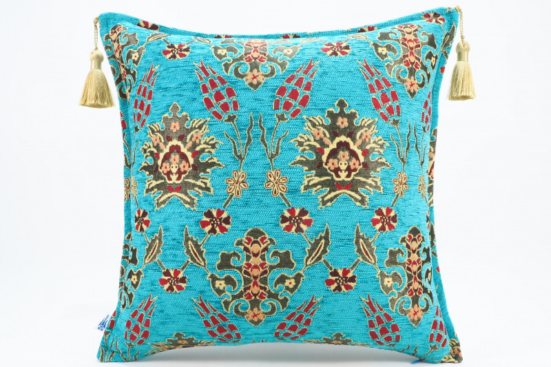 Fabric Pillow,Fabric Pillow 18x18,Turquoise Blue Topkapi Palace Tulip Pattern Turkish Jacquard Fabric Pillow Cover,Throw Pillow