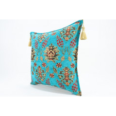 Fabric Pillow,Fabric Pillow 18x18,Turquoise Blue Topkapi Palace Tulip Pattern Turkish Jacquard Fabric Pillow Cover,Throw Pillow