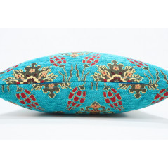 Fabric Pillow,Fabric Pillow 18x18,Turquoise Blue Topkapi Palace Tulip Pattern Turkish Jacquard Fabric Pillow Cover,Throw Pillow