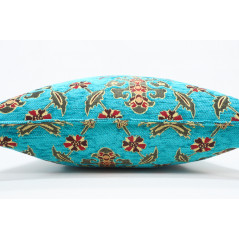 Fabric Pillow,Fabric Pillow 18x18,Turquoise Blue Topkapi Palace Tulip Pattern Turkish Jacquard Fabric Pillow Cover,Throw Pillow