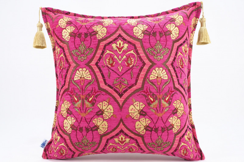 Fabric Pillow,Fabric Pillow 18x18,Mazenda Pink Carnation Pattern Turkish Fabric Pillow Cover,Decorative Accent and Throw Pillow