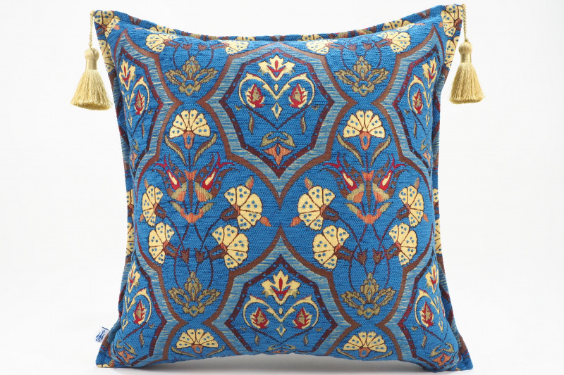 Fabric Pillow, Fabric Pillow 18x18, Navy Blue Carnation Pattern Turkish Fabric Pillow Cover, Decorative Accent and Throw Pillow