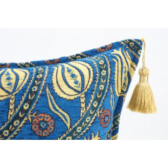 Turkish Fabric Pillow 18x18, Navy Blue Tulip Pattern Decorative Ottoman Fabric Pillow