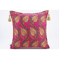 Turkish Fabric Pillow 18x18, Pink Tulip Pattern Decorative Ottoman Fabric Pillow