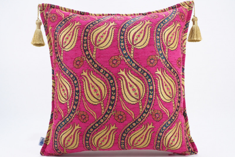 Fabric Pillow,Fabric Pillow 18x18,Mazenda Pink Water Line Tulip Pattern Turkish Fabric Pillow,Decorative Accent and Throw Pillow