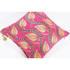 Turkish Fabric Pillow 18x18, Pink Tulip Pattern Decorative Ottoman Fabric Pillow