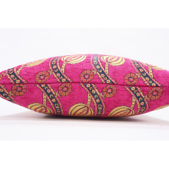 Turkish Fabric Pillow 18x18, Pink Tulip Pattern Decorative Ottoman Fabric Pillow