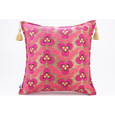 Turkish Fabric Pillow 18x18, Pink Tiger Eye Pattern Decorative Ottoman Fabric Pillow