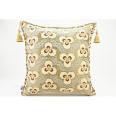 Turkish Fabric Pillow 18x18, Beige Tiger Eye Pattern Decorative Ottoman Fabric Pillow