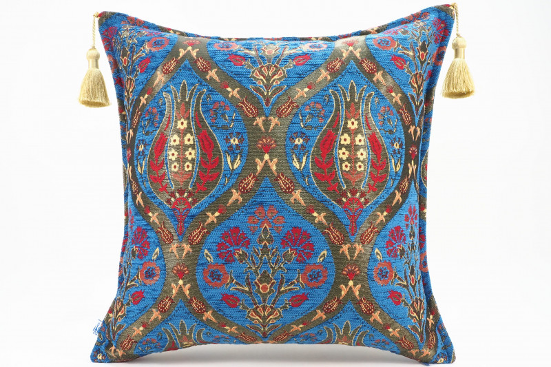 Fabric Pillow, Fabric Pillow 18x18, Navy Blue Morocco Pattern Tulip Turkish Fabric Pillow, Decorative Accent and Throw Pillow