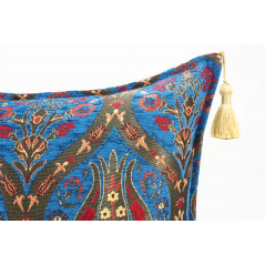 Turkish Fabric Pillow 18x18, Navy Blue Tulip Pattern Decorative Ottoman Fabric Pillow