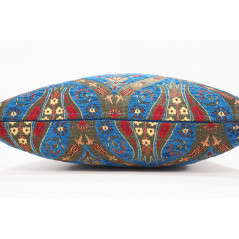 Turkish Fabric Pillow 18x18, Navy Blue Tulip Pattern Decorative Ottoman Fabric Pillow