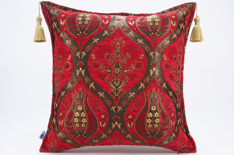 Fabric Pillow, Fabric Pillow 18x18, Red Morocco Pattern Tulip Turkish Fabric Pillow, Decorative Accent and Throw Pillow