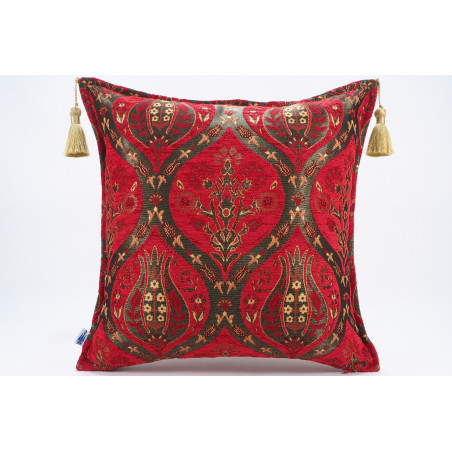 Turkish Fabric Pillow 18x18,Red Tulip Pattern Decorative Ottoman Fabric Pillow