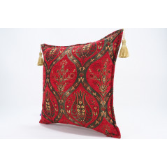 Turkish Fabric Pillow 18x18,Red Tulip Pattern Decorative Ottoman Fabric Pillow