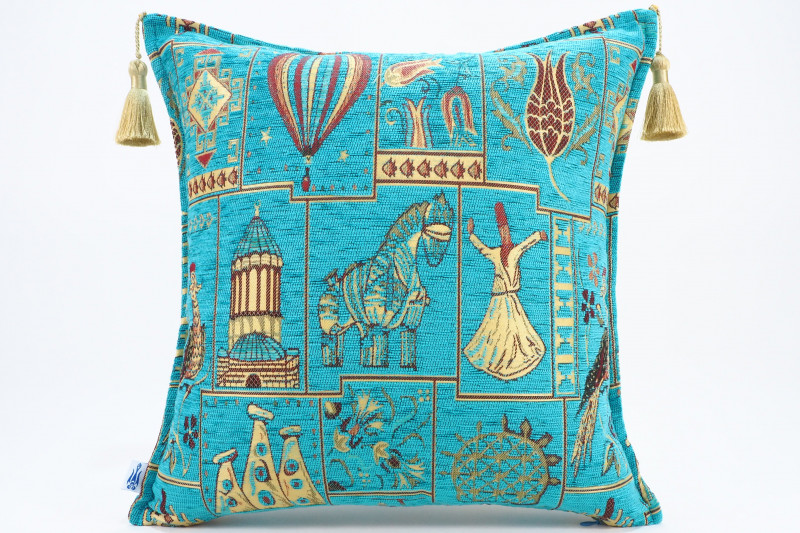 Fabric Pillow,Fabric Pillow 18x18,Turquoise Blue Turkish Dream Pattern Turkish Fabric Pillow Cover,Decorative and Throw Pillow