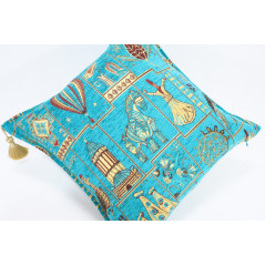 Fabric Pillow,Fabric Pillow 18x18,Turquoise Blue Turkish Dream Pattern Turkish Fabric Pillow Cover,Decorative and Throw Pillow