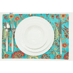 PlaceMat, Table Linens 12x18,Turquoise Blue Caucasus Carnation Pattern Turkish Fabric Table Mat,Table Decoration,Kitchen Dining