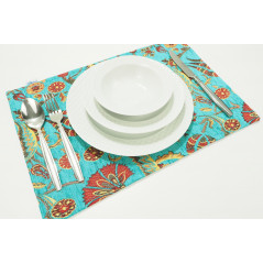 PlaceMat, Table Linens 12x18,Turquoise Blue Caucasus Carnation Pattern Turkish Fabric Table Mat,Table Decoration,Kitchen Dining