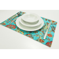 PlaceMat, Table Linens 12x18,Turquoise Blue Caucasus Carnation Pattern Turkish Fabric Table Mat,Table Decoration,Kitchen Dining