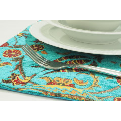 PlaceMat, Table Linens 12x18,Turquoise Blue Caucasus Carnation Pattern Turkish Fabric Table Mat,Table Decoration,Kitchen Dining