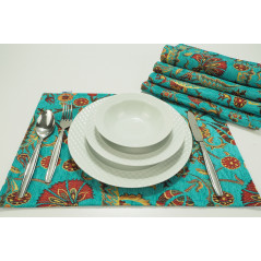 PlaceMat, Table Linens 12x18,Turquoise Blue Caucasus Carnation Pattern Turkish Fabric Table Mat,Table Decoration,Kitchen Dining