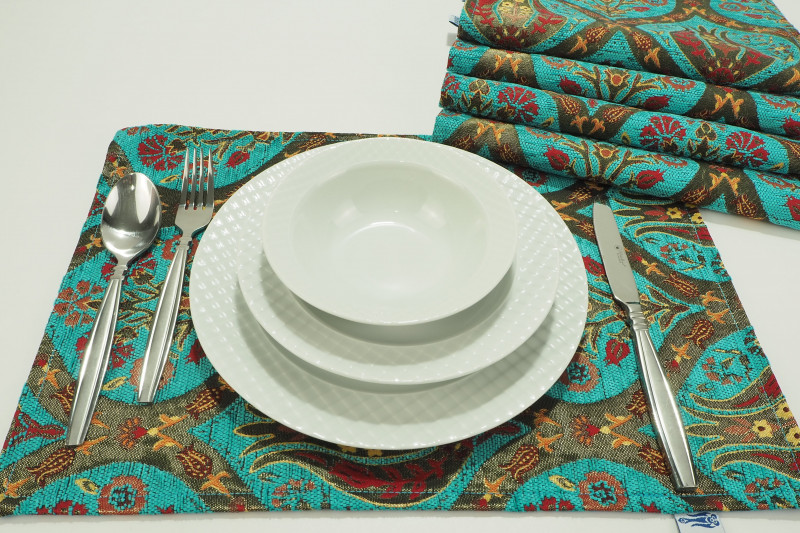 Place Mats,Table Linens 12x18,Turquoise Blue Morocco Pattern Turkish Fabric Table Mat,Table Decoration,Kitchen Dining Placemats