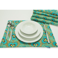 Place Mats,Table Linens 12x18,Turquoise Blue Tiger Eyes Pattern Turkish Fabric Table Mat,Table Decoration,Kitchen Dining Linens