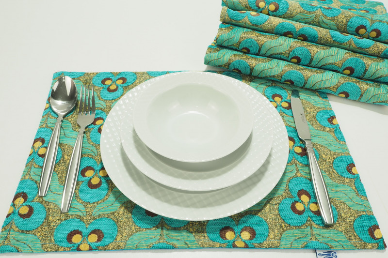 Place Mats,Table Linens 12x18,Turquoise Blue Tiger Eyes Pattern Turkish Fabric Table Mat,Table Decoration,Kitchen Dining Linens