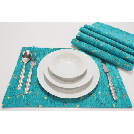 Place Mats,Table Linens 12x18,Turquoise Blue Arabian Night Pattern Turkish Fabric Table Mat, Table Decoration, Dining Placemats