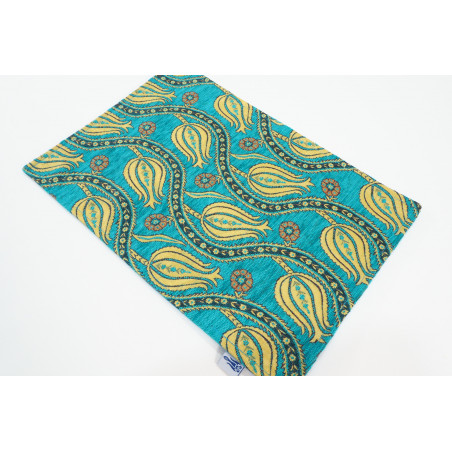 PlaceMat,Table Linens 12x18, Turquoise Blue Water Line Tulip Pattern Turkish Fabric Table Mat,Table Decoration, Living, Kitchen