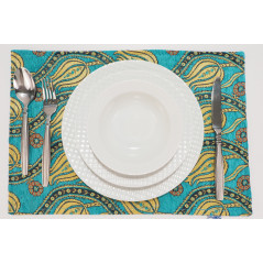 PlaceMat,Table Linens 12x18, Turquoise Blue Water Line Tulip Pattern Turkish Fabric Table Mat,Table Decoration, Living, Kitchen