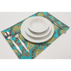 PlaceMat,Table Linens 12x18, Turquoise Blue Water Line Tulip Pattern Turkish Fabric Table Mat,Table Decoration, Living, Kitchen