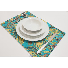 PlaceMat,Table Linens 12x18, Turquoise Blue Water Line Tulip Pattern Turkish Fabric Table Mat,Table Decoration, Living, Kitchen