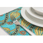 PlaceMat,Table Linens 12x18, Turquoise Blue Water Line Tulip Pattern Turkish Fabric Table Mat,Table Decoration, Living, Kitchen