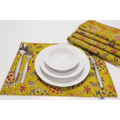 Place Mats, Table Linens 12x18, Pistachio Green Topkapi Palace Tulip Pattern Turkish Fabric Table Mats, Table Decoration Dining