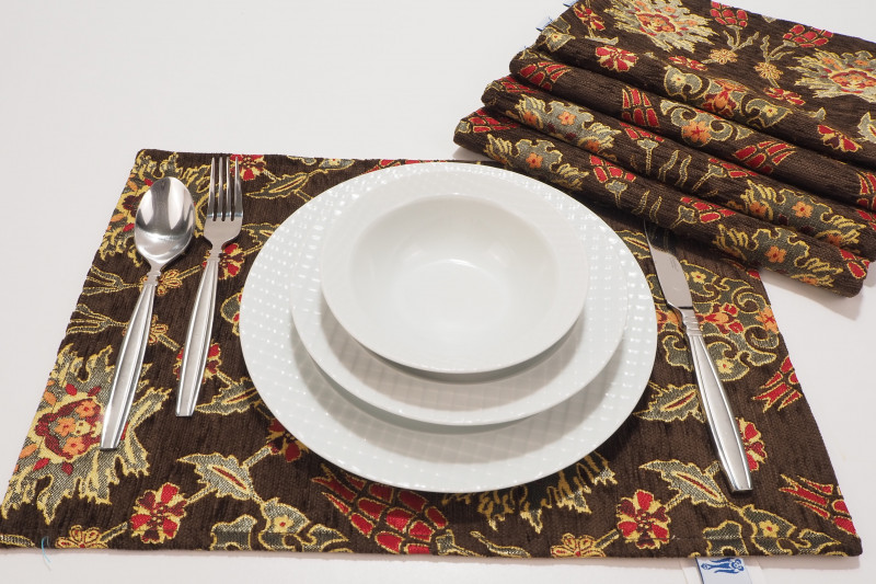 Place Mat,Table Linens 12x18,Brown Topkapi Palace Tulip Pattern Turkish Fabric Table Mat,Table Decoration,Living Kitchen Dining