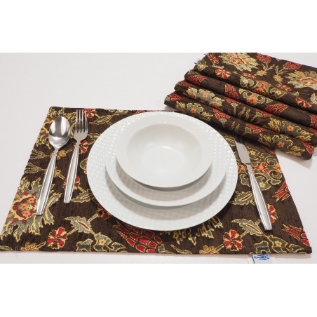 Place Mat,Table Linens 12x18,Brown Topkapi Palace Tulip Pattern Turkish Fabric Table Mat,Table Decoration,Living Kitchen Dining