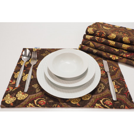 PlaceMat, Table Linens 12x18,Brown Carnation Pattern Turkish Fabric Table Mat,Table Decoration,Living,Kitchen Dining Decoration