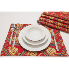 Place Mats, Table Linens 12x18, Red Water Line Tulip Pattern Turkish Fabric Table Mat, Table Decoration, Living, Kitchen Dining