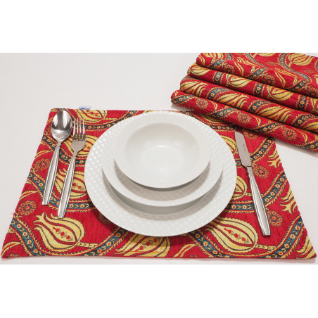 Place Mats, Table Linens 12x18, Red Water Line Tulip Pattern Turkish Fabric Table Mat, Table Decoration, Living, Kitchen Dining