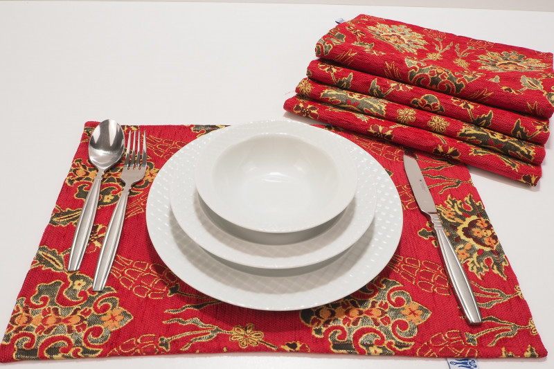 Place Mat,Table Linens 12x18,Red Topkapi Palace Tulip Pattern Turkish Fabric Table Mat, Table Decoration, Living Kitchen Dining