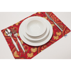 PlaceMat, Table Linens 12x18, Red Carnation Pattern Turkish Fabric Table Mat,Table Decoration, Living,Kitchen Dining Decoration