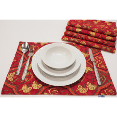 PlaceMat, Table Linens 12x18, Red Carnation Pattern Turkish Fabric Table Mat,Table Decoration, Living,Kitchen Dining Decoration