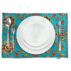 PlaceMats,Table Linens 12x18, Turquoise Blue Topkapi Palace Tulip Pattern Turkish Fabric Table Mat, Table Decoration for Dining